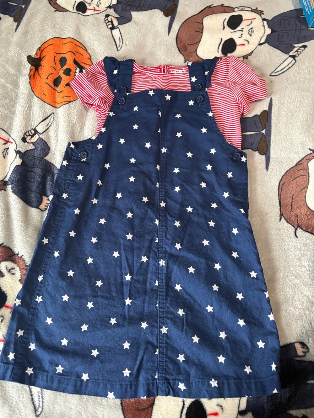 Carter's Navy Star Pinafore with Red Striped Tee